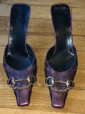 Gucci Metallic Plum/purple Horsebit Mule Heels 6.5